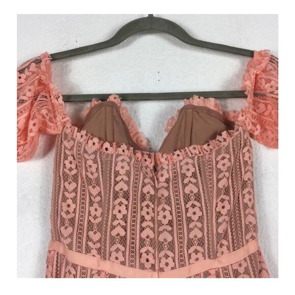 For Love & Lemons Peach Dakota Lace Off Shoulder Bustier Corset Dress Medium - Picture 13 of 15